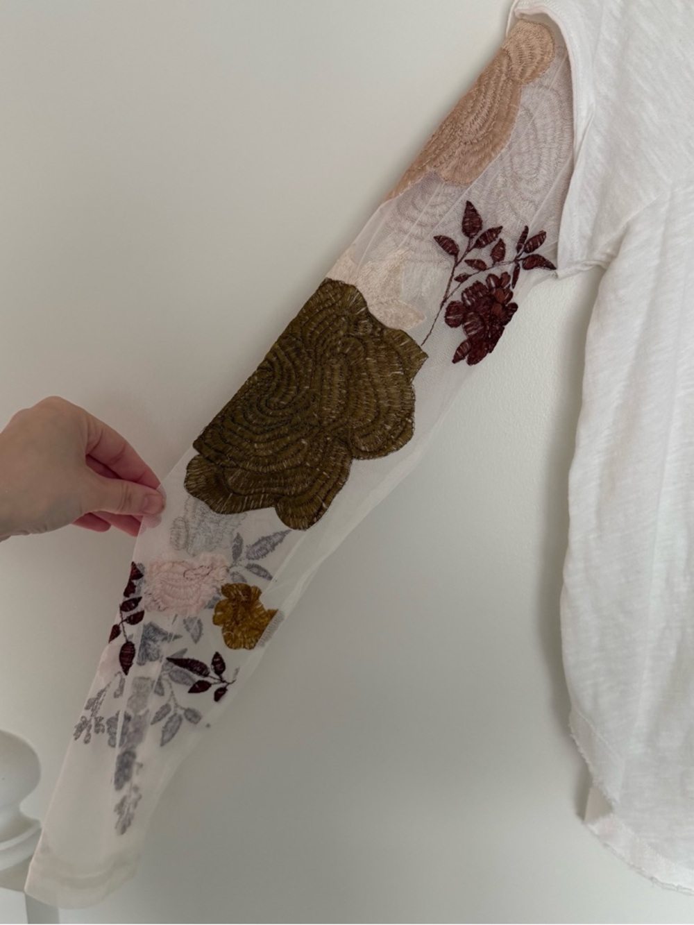 Free People Take Me Away White Twofer Top Embroidered Floral Sleeves - Picture 7 of 9